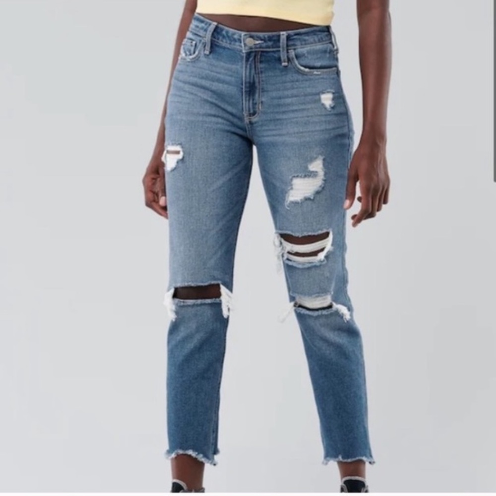 Hollister distressed high-rise slim straight jeans.26